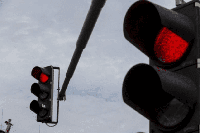 Traffic Signal Near New Bridge Construction; Repairs done by licensed electrical workers.